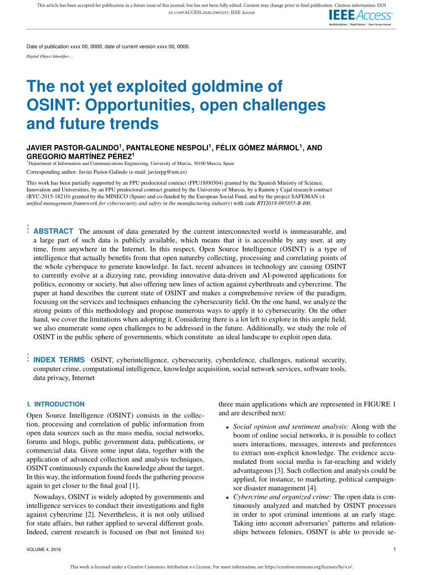 PDF) The Not Yet Exploited Goldmine of OSINT: Opportunities, Open ...