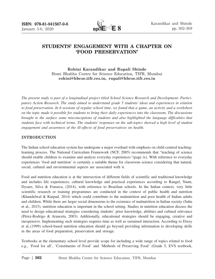 pdf students engagement with a chapter on food preservation