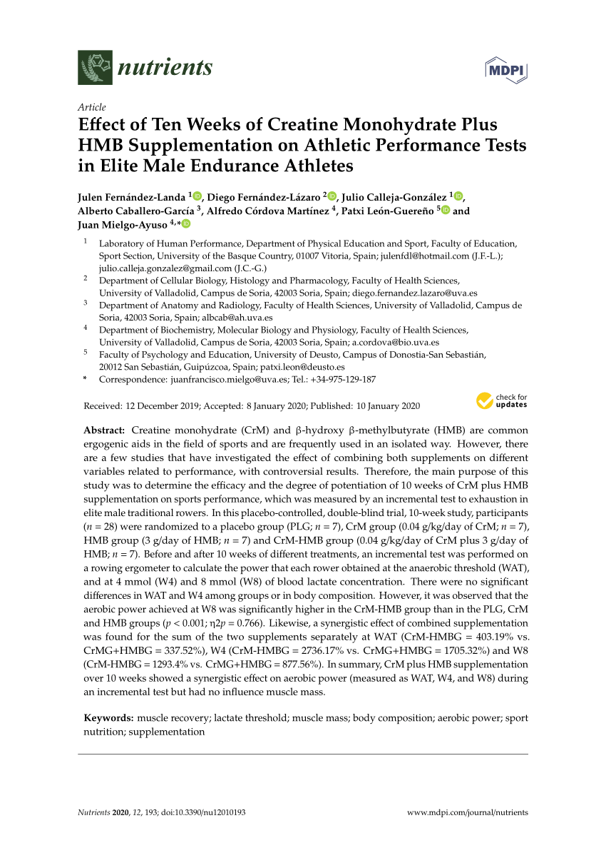 PDF) Effect of Weeks of Creatine Plus HMB Supplementation on Athletic Performance in Elite Male Endurance Athletes