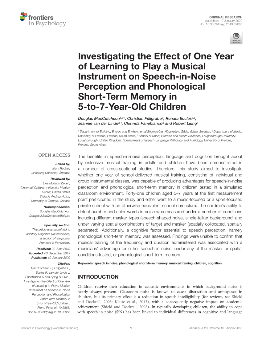 PDF) Investigating the Effect of One Year of Learning to Play a ...