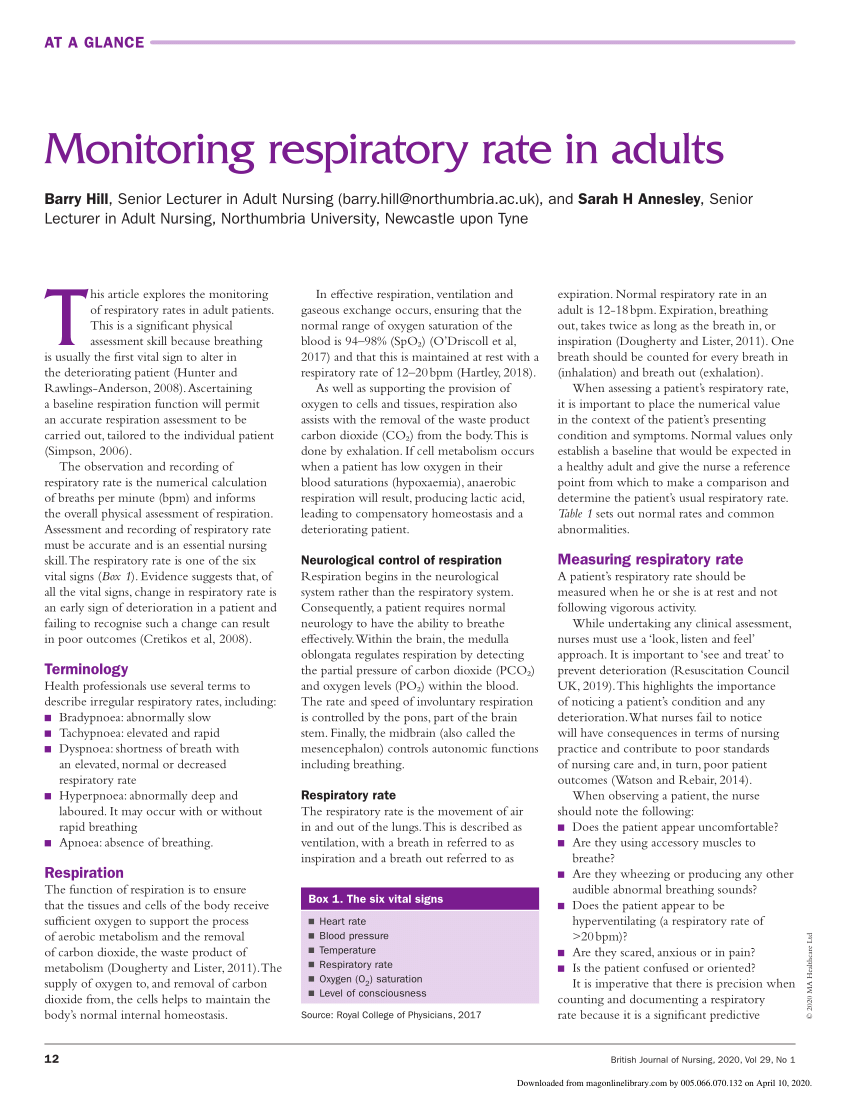 PDF) Monitoring respiratory rate in adults
