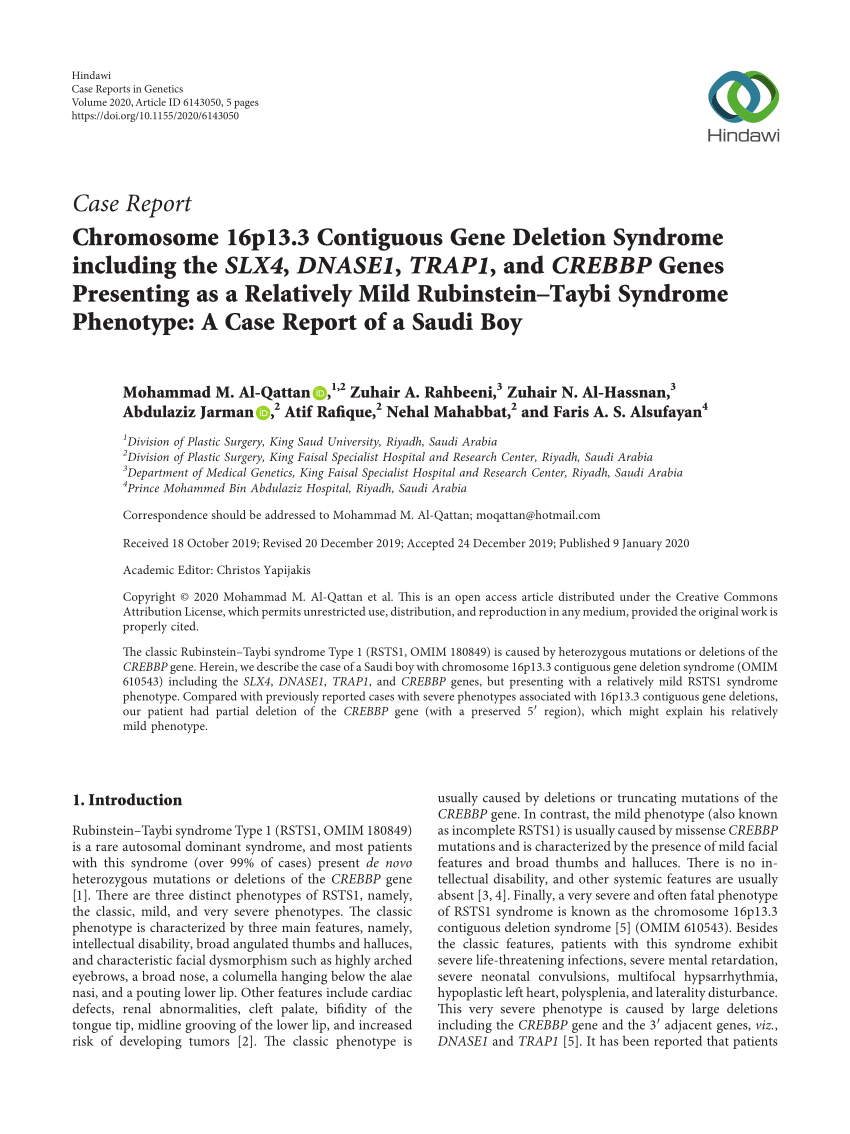 PDF) Rubinstein–Taybi syndrome (CREBBP, EP300)  Martine van Belzen and  Oliver Bartsch 