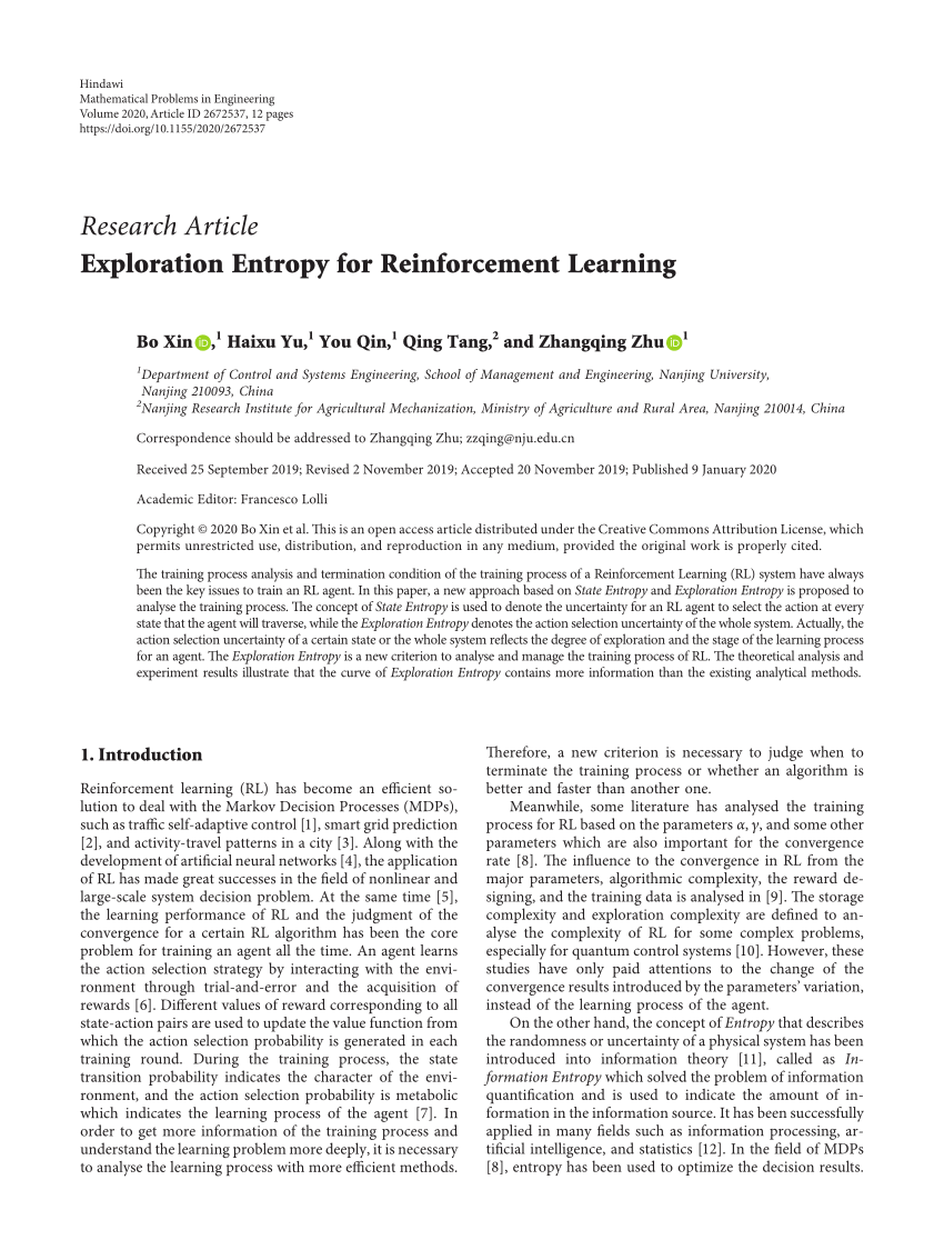 PDF) Exploration Entropy for Reinforcement Learning