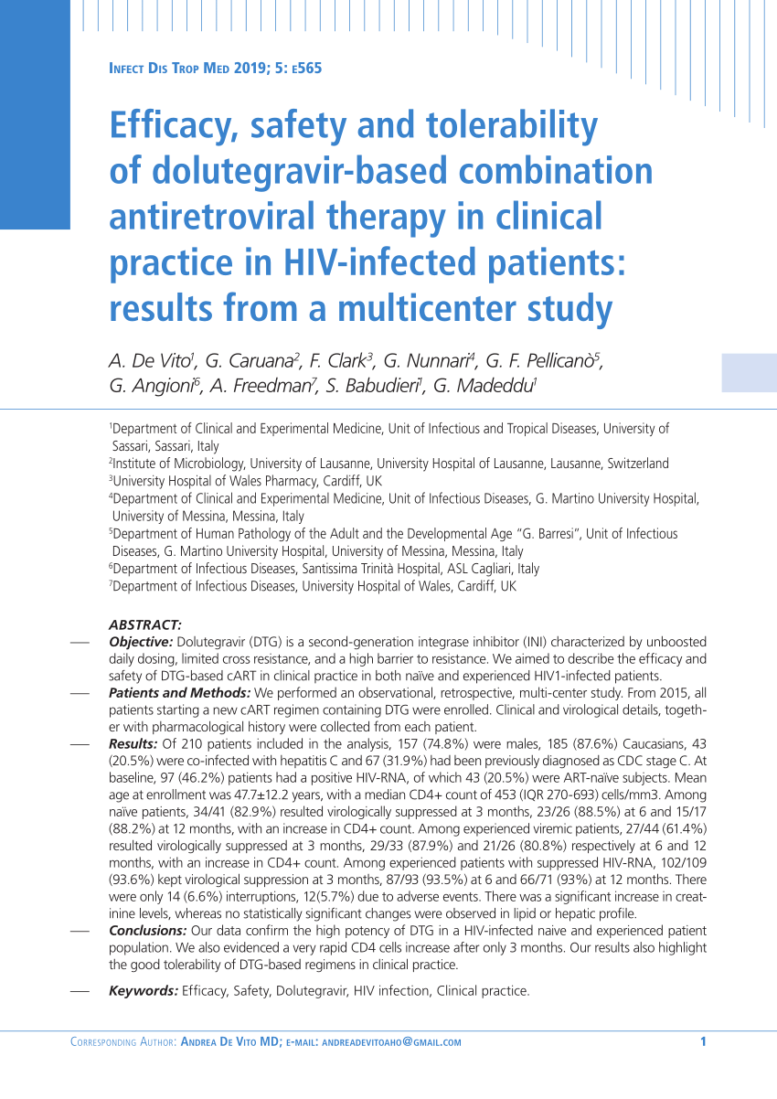 Pdf Efficacy Safety And Tolerability Of Dolutegravir Based Combination Antiretroviral Therapy 