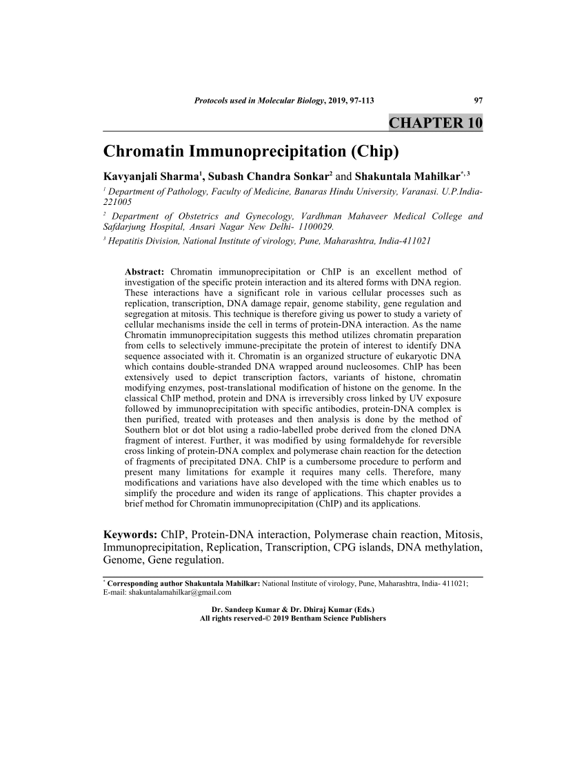 Pdf Chromatin Immunoprecipitation Chip