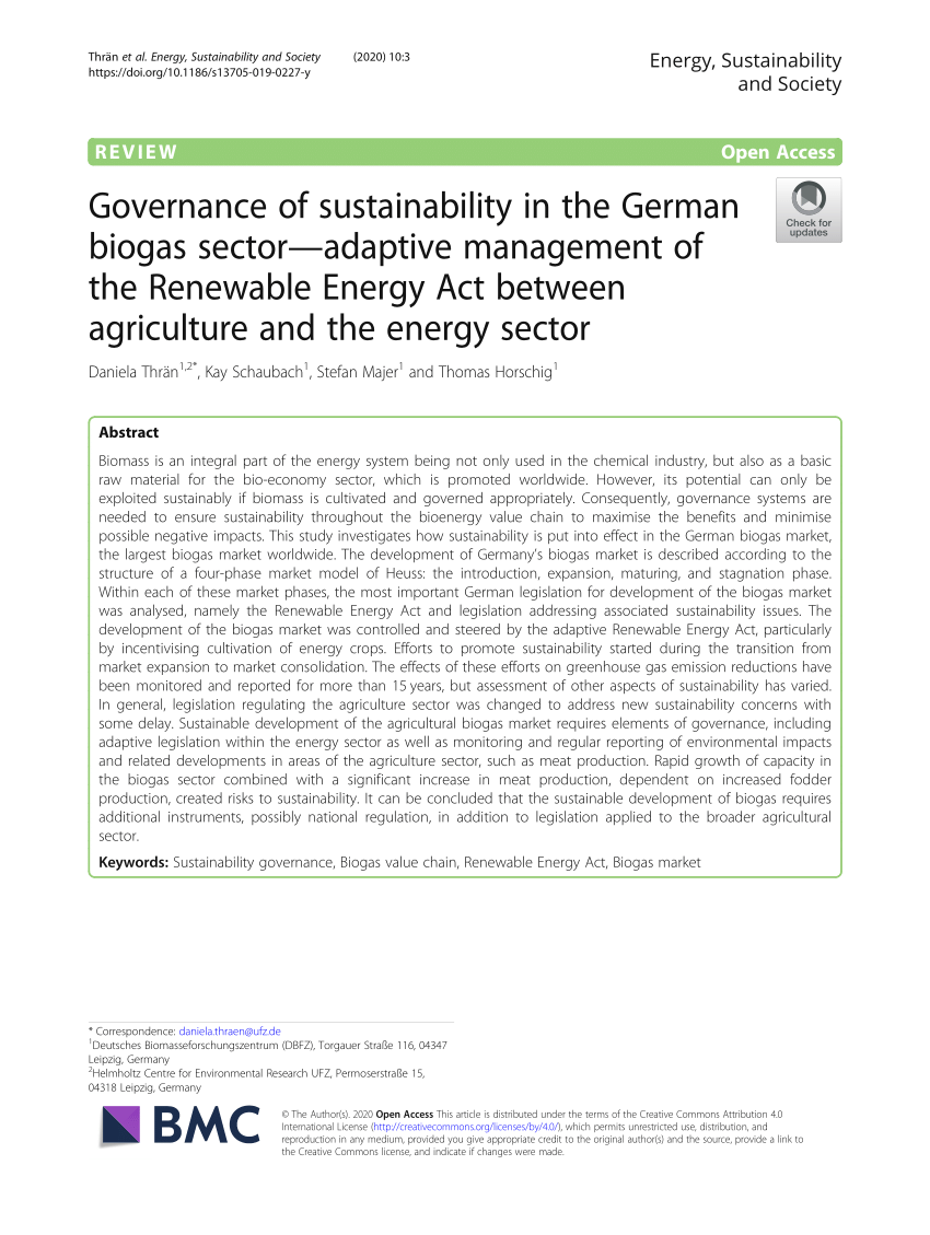 (PDF) Governance of sustainability in the German biogas sector—adaptive ...