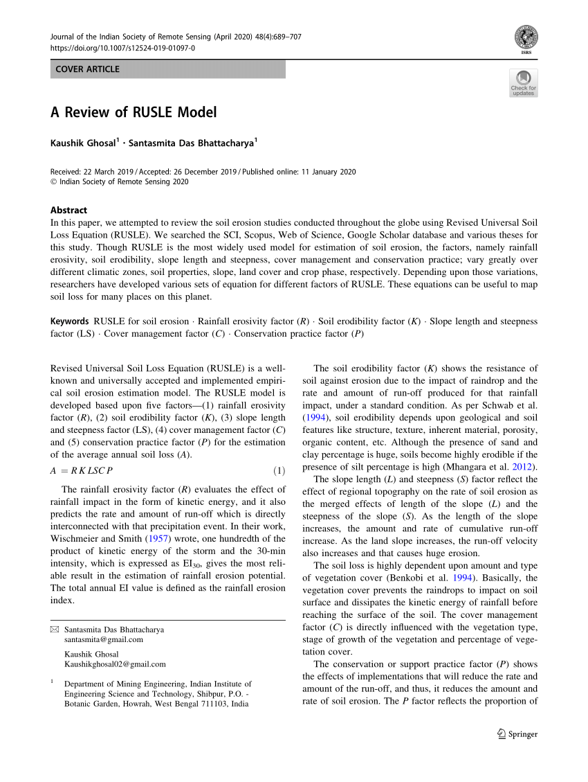 Pdf A Review Of Rusle Model