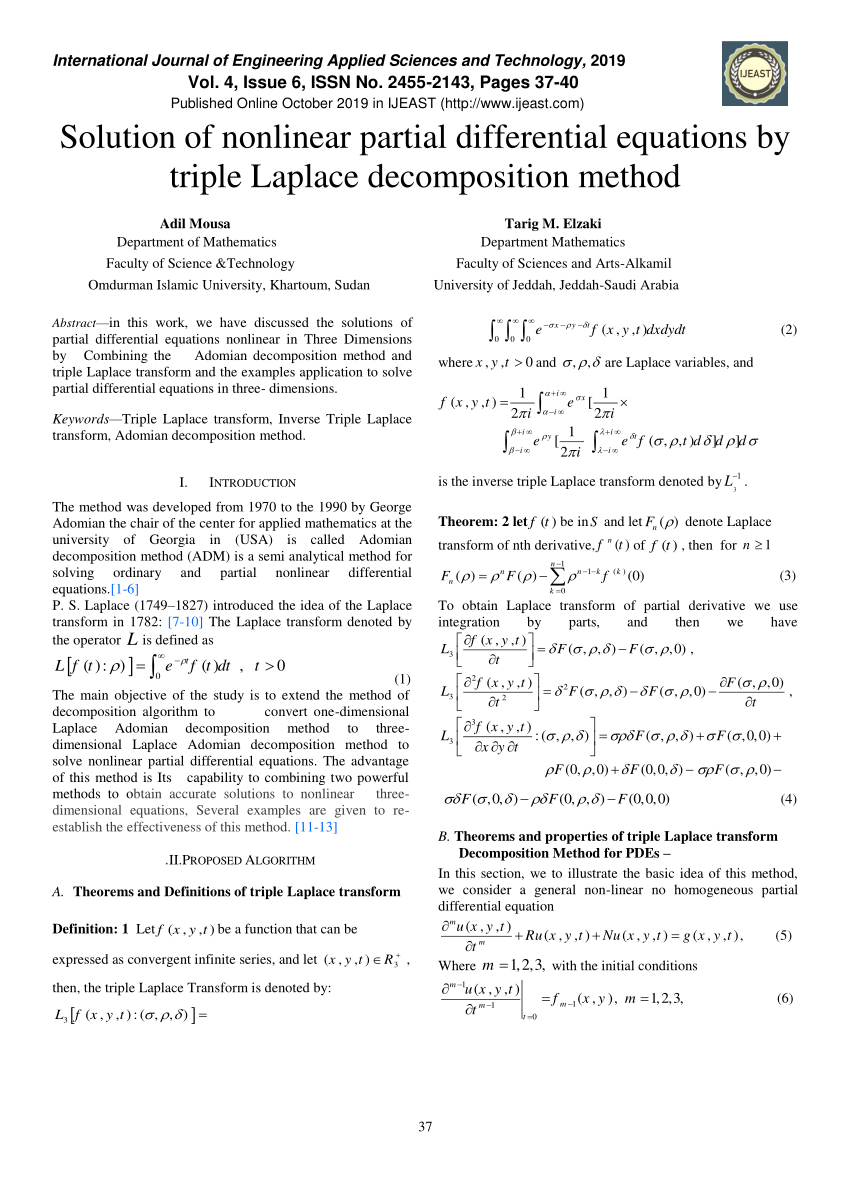 Pdf Solution Of Nonlinear Partial Differential Equations By Triple Laplace Decomposition Method