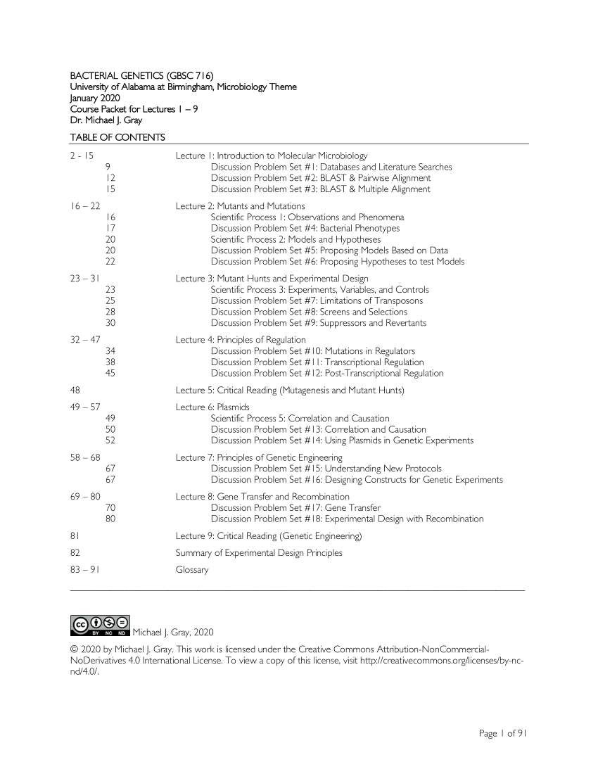 PDF) Bacterial Genetics Course Packet 2020