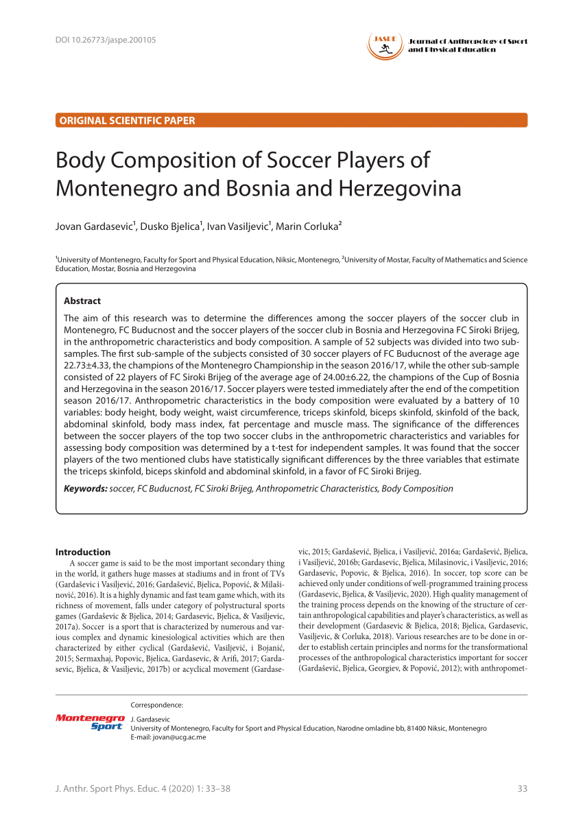 Pdf Body Composition Of Soccer Players Of Montenegro And Bosnia