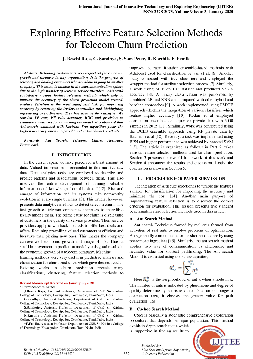 Pdf Exploring Effective Feature Selection Methods For Telecom Churn Prediction