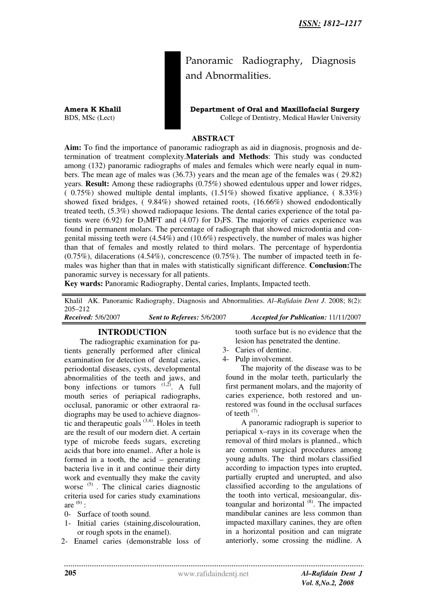 (PDF) Panoramic Radiography, Diagnosis and Abnormalities.