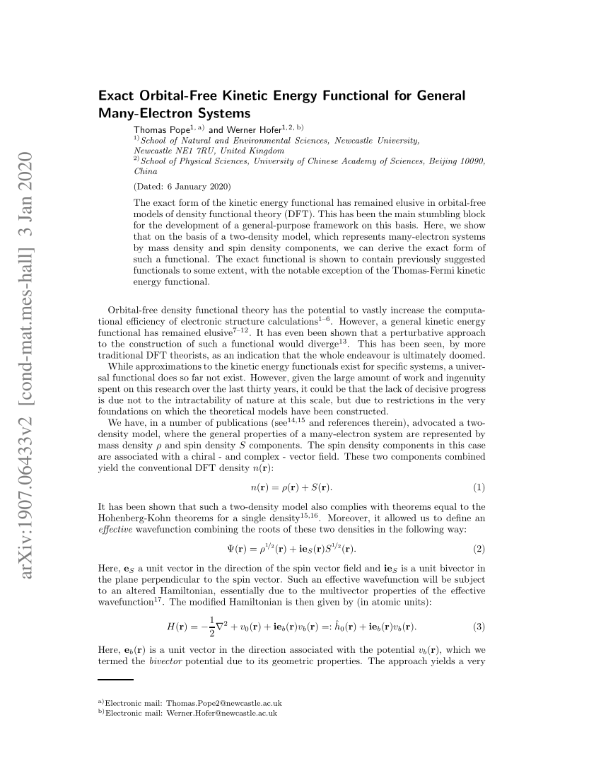 PDF) Exact orbital-free kinetic energy functional for general many