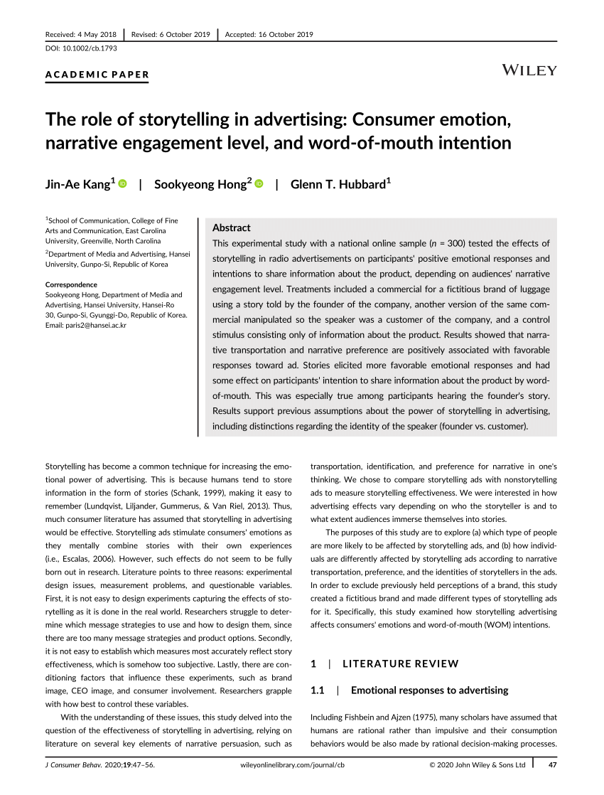 (PDF) The role of storytelling in advertising: Consumer ...