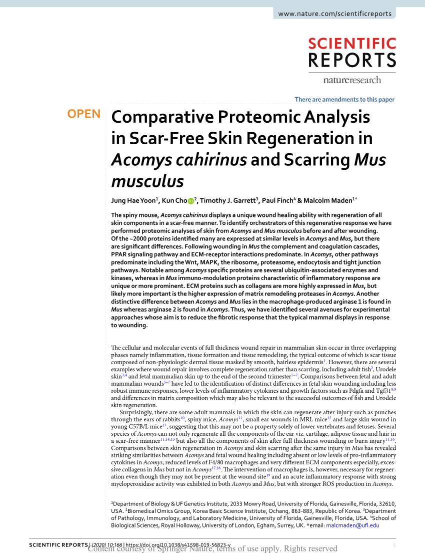 PDF) Comparative Proteomic Analysis in Scar-Free Skin Regeneration