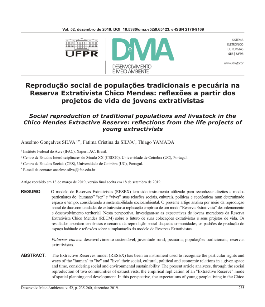 Pdf Reproducao Social De Populacoes Tradicionais E Pecuaria Na Reserva Extrativista Chico Mendes Reflexoes A Partir Dos Projetos De Vida De Jovens Extrativistas