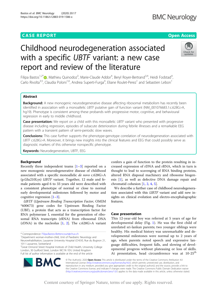 PDF) Childhood neurodegeneration associated with a specific UBTF variant: A  new case report and review of the literature