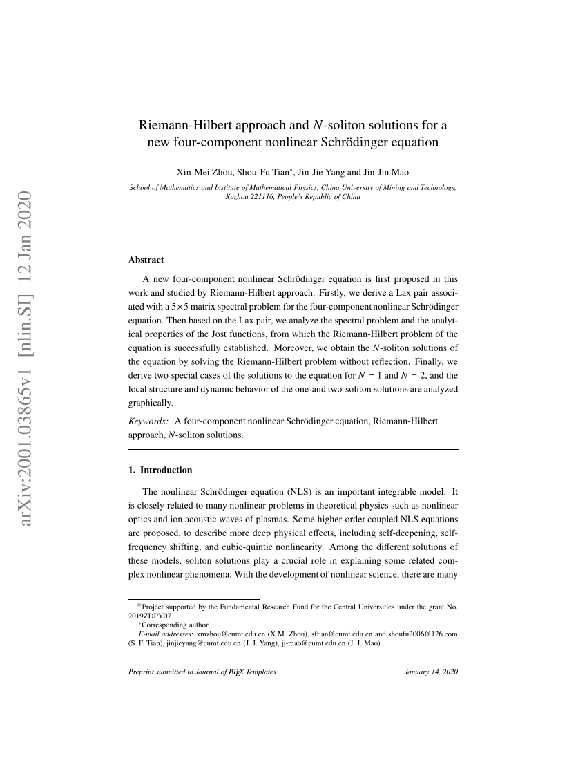 (PDF) Riemann-Hilbert approach and $N$-soliton solutions for a new four ...
