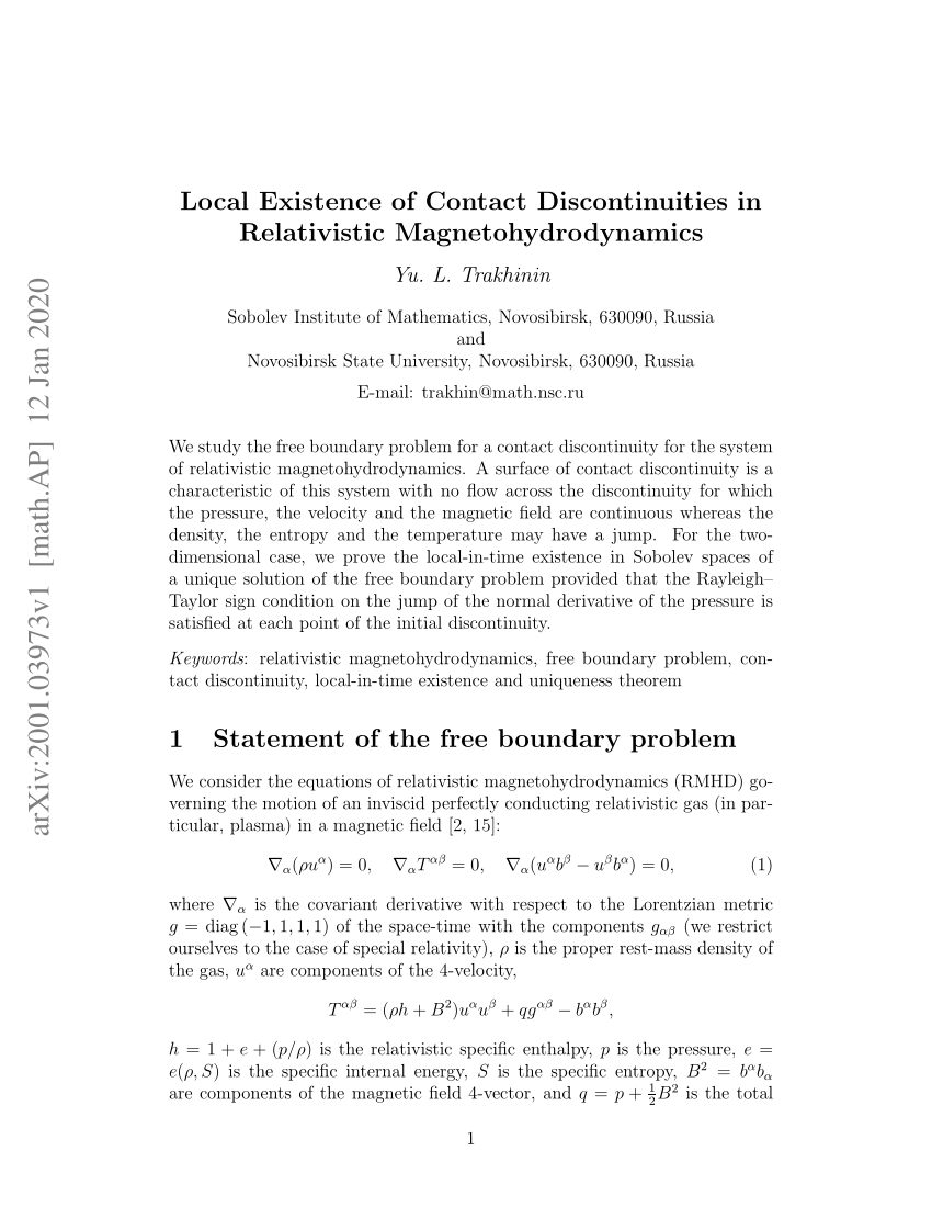 Pdf Local Existence Of Contact Discontinuities In Relativistic Magnetohydrodynamics