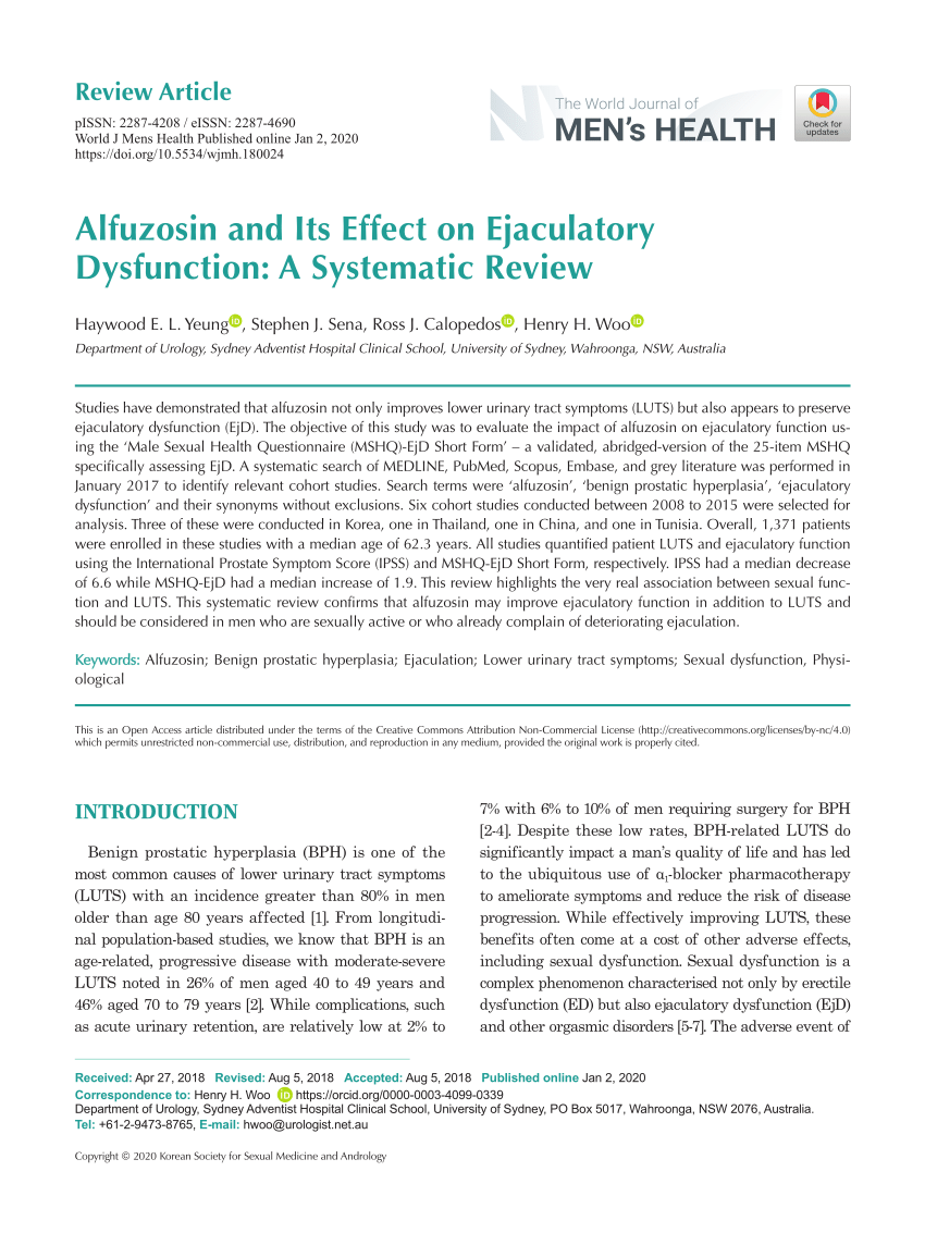 PDF Alfuzosin and Its Effect on Ejaculatory Dysfunction A