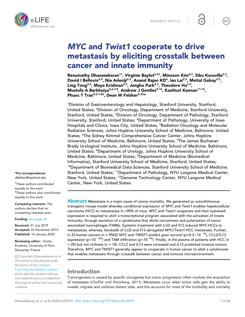 PDF) MYC and Twist1 cooperate to drive metastasis by eliciting ...