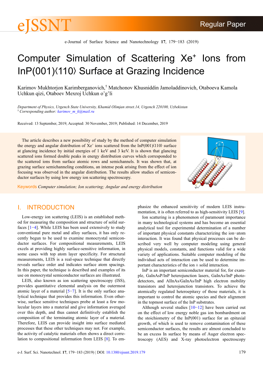 Pdf Computer Simulation Of Scattering Xe Ions From Inp 001 110 Surface At Grazing Incidence