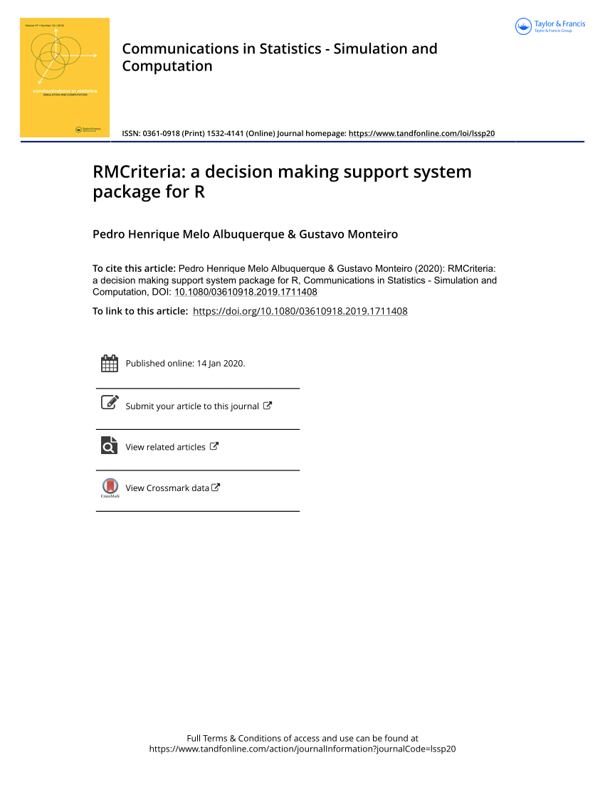 Pdf Rmcriteria A Decision Making Support System Package For R