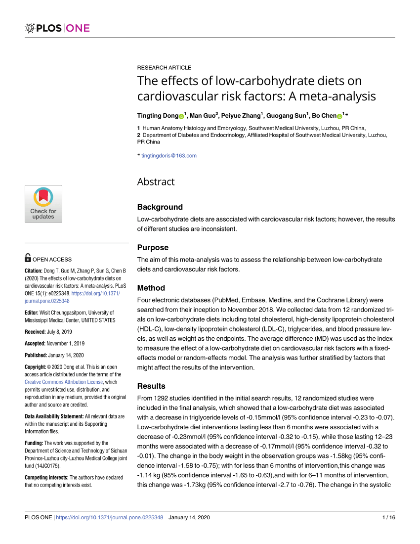 Pdf The Effects Of Low Carbohydrate Diets On Cardiovascular Risk Factors A Meta Analysis 8803