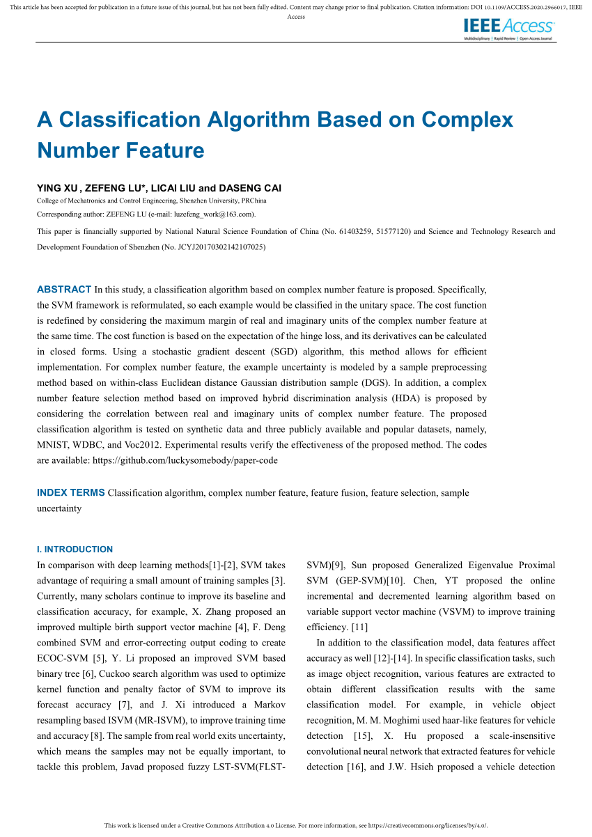 Pdf A Classification Algorithm Based On Complex Number Feature