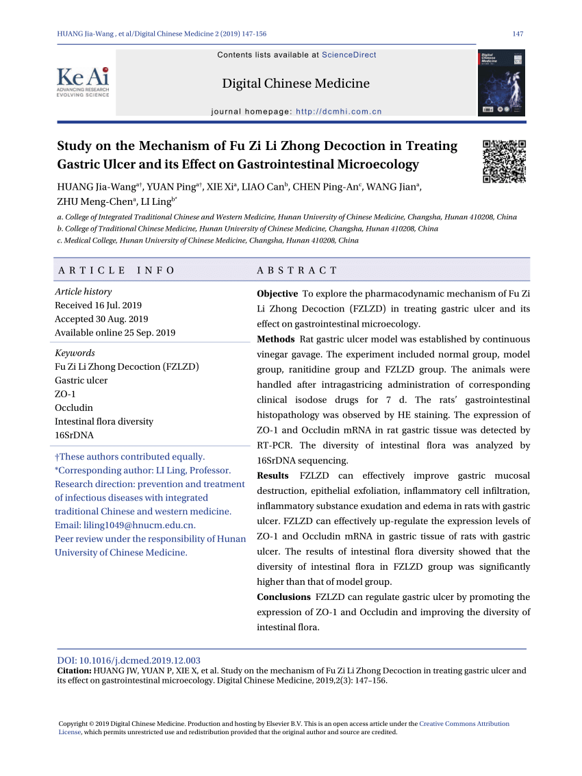 (PDF) Study on the Mechanism of Fu Zi Li Zhong Decoction in Treating