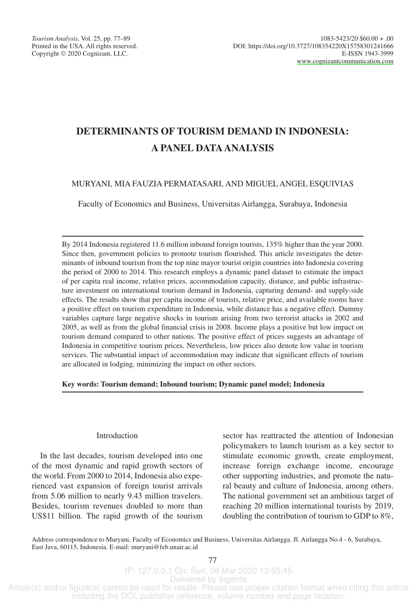 (PDF) Determinants of Tourism Demand in Indonesia: A Panel Data Analysis