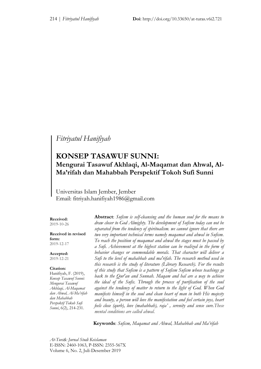 (PDF) Konsep Tasawuf Sunni Mengurai Tasawuf Akhlaqi, Al
