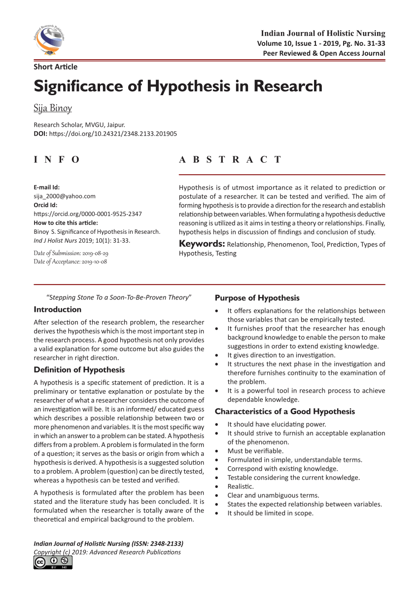 characteristics of hypothesis in research pdf