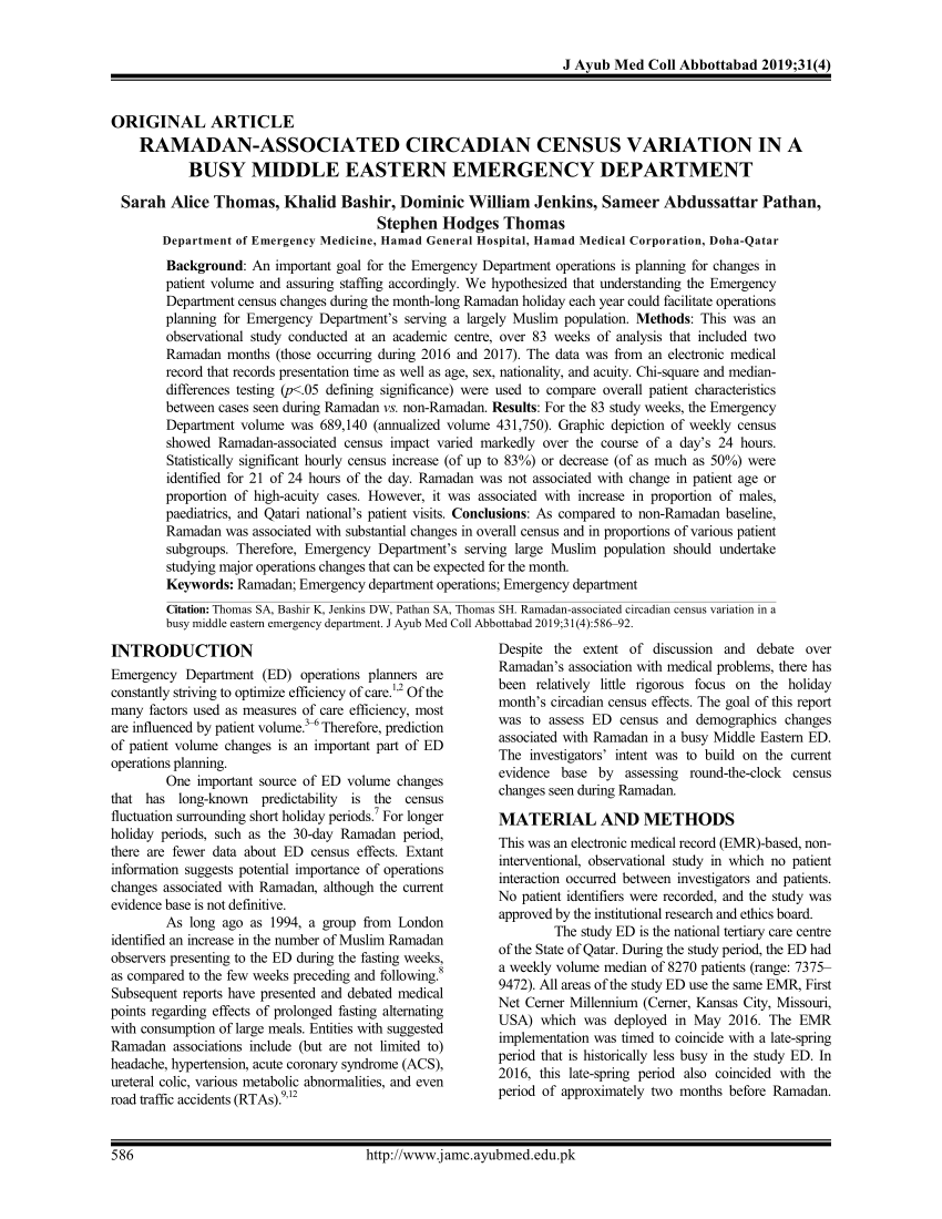 Pdf Ramadan Associated Circadian Census Variation In A Busy Middle Eastern Emergency Department