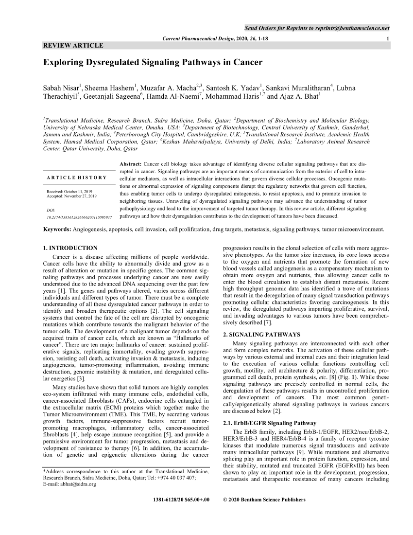 Pdf Exploring Dysregulated Signaling Pathways In Cancer