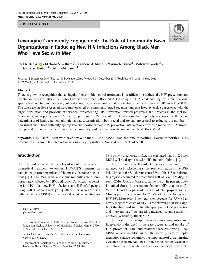 PDF) Leveraging Community Engagement The Role of Community-Based Organizations in Reducing New HIV Infections Among Black Men Who Have Sex with