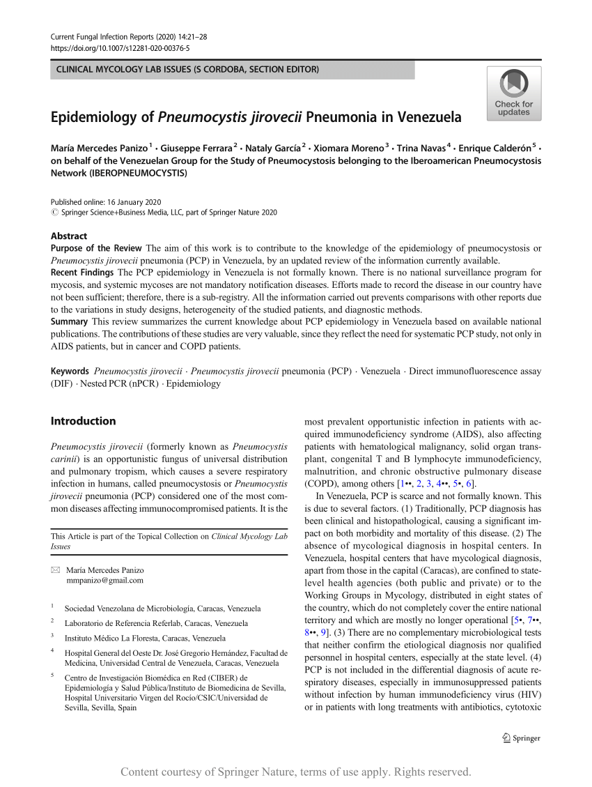 Epidemiology Of Pneumocystis Jirovecii Pneumonia In Venezuela Request Pdf