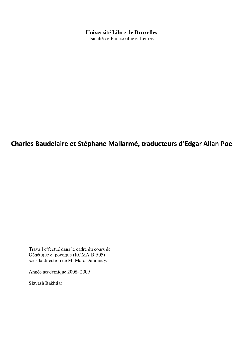 Pdf Charles Baudelaire Et Stephane Mallarme Traducteurs D Edgar Allan Poe