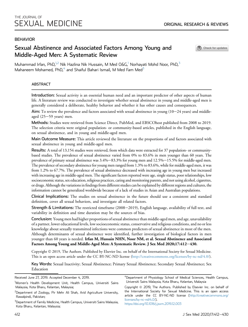 PDF) Sexual Abstinence and Associated Factors Among Young and Middle-Aged  Men: A Systematic Review