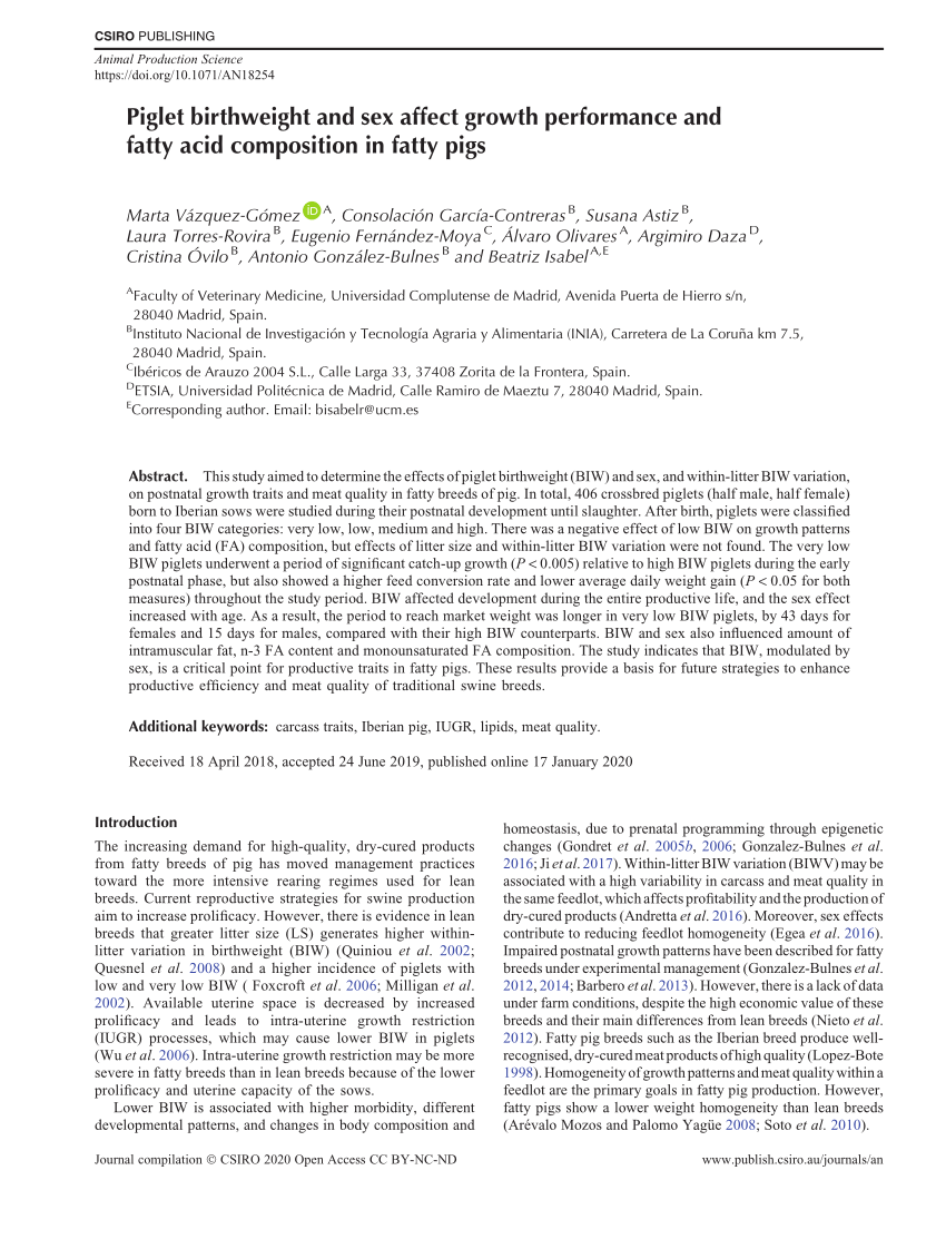 PDF) Piglet birthweight and sex affect growth performance and fatty acid  composition in fatty pigs