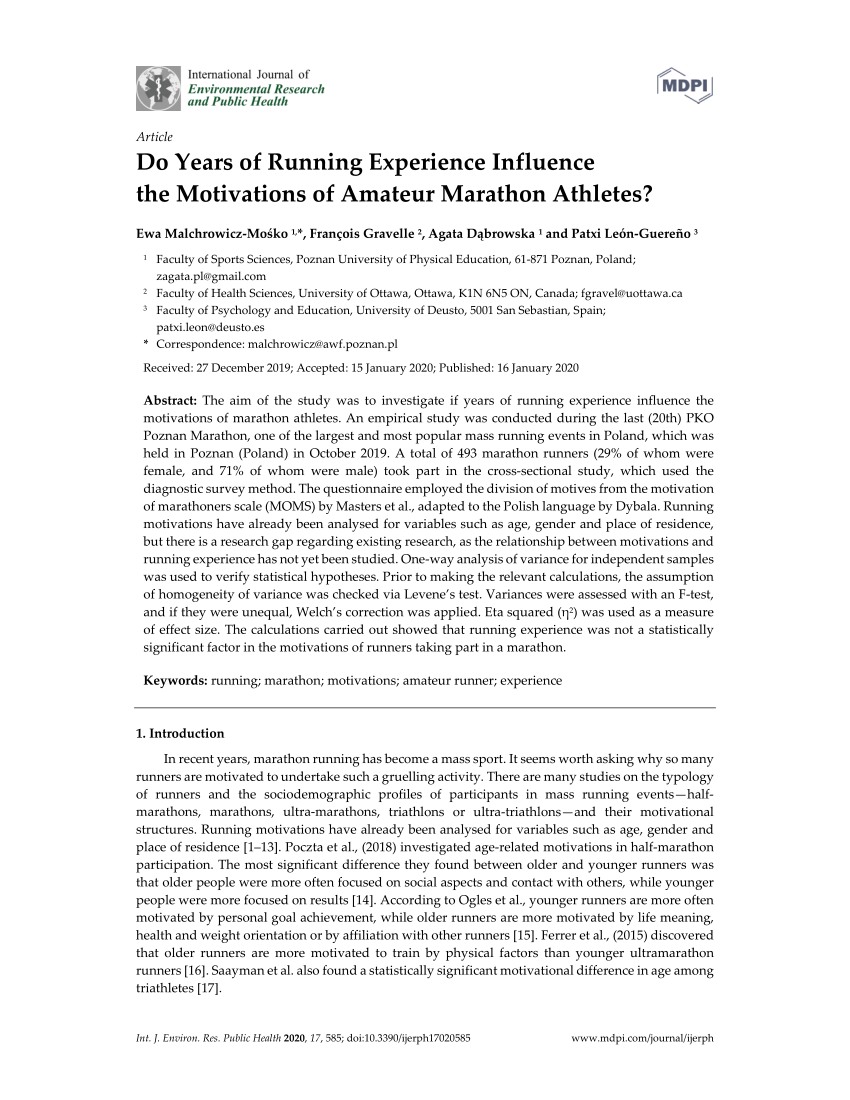 PDF) Do Years of Running Experience Influence the Motivations of Amateur Marathon Athletes?