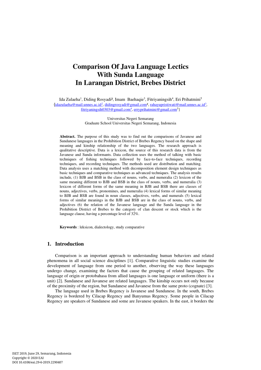 Pdf Comparison Of Java Language Lectics With Sunda Language In Larangan District Brebes District