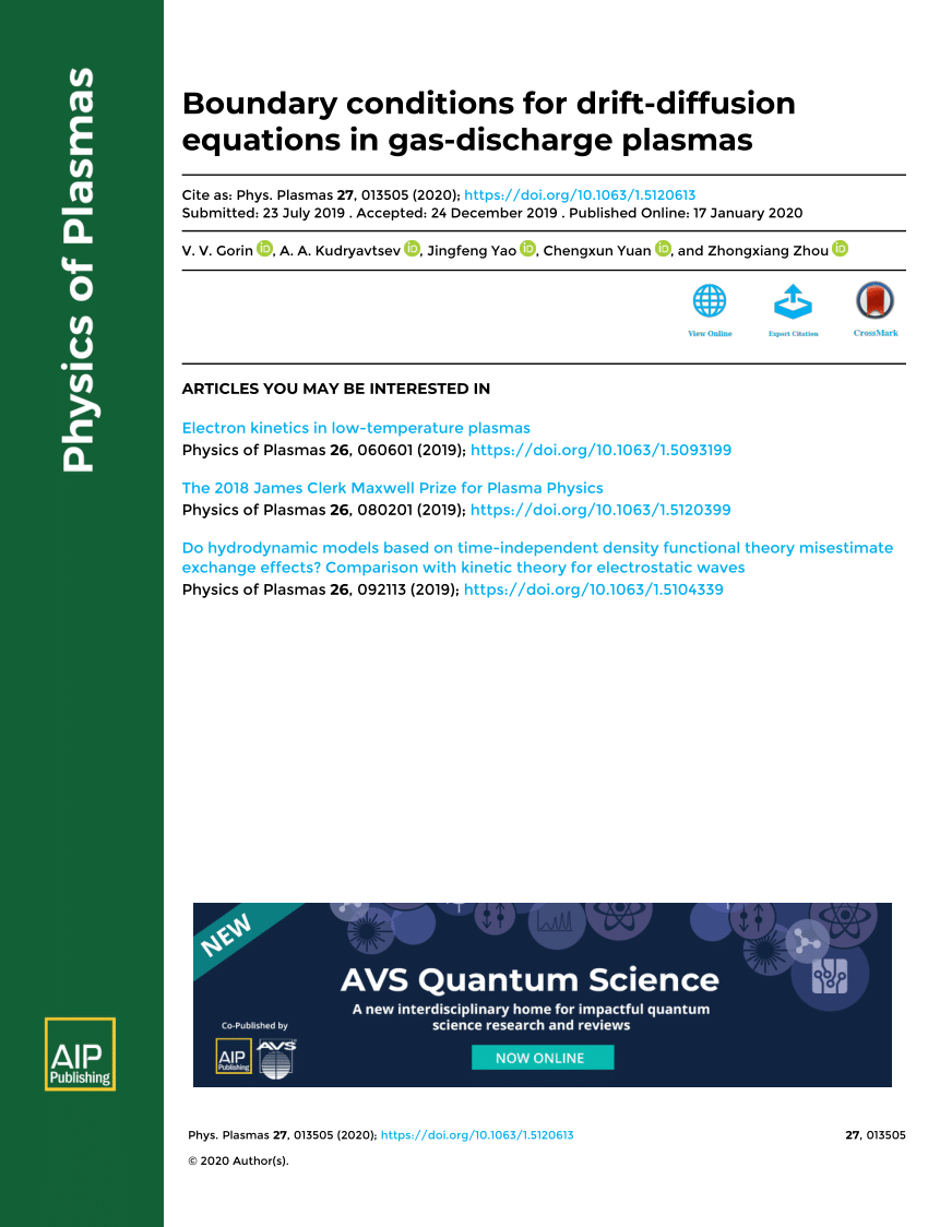 PDF Boundary conditions for drift diffusion equations in gas