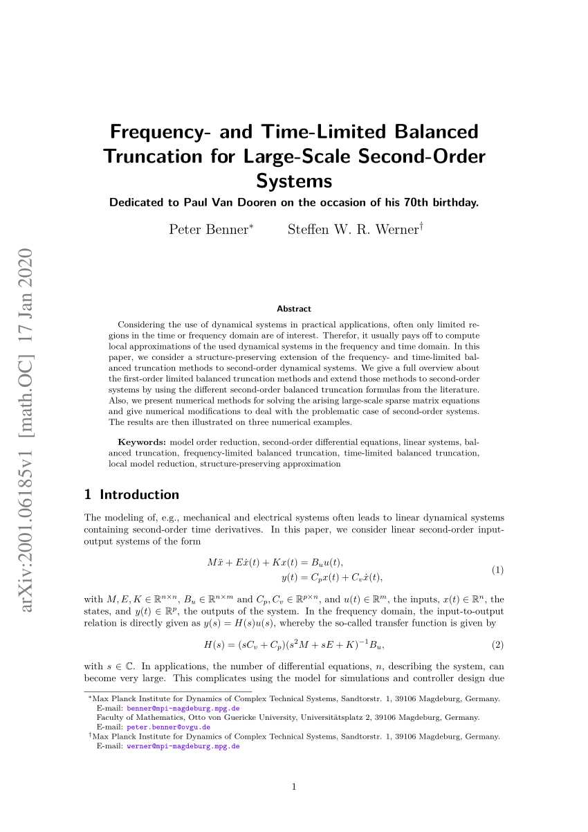 Pdf Frequency And Time Limited Balanced Truncation For Large Scale Second Order Systems