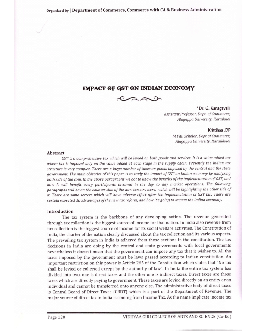 dissertation on impact of gst on indian economy