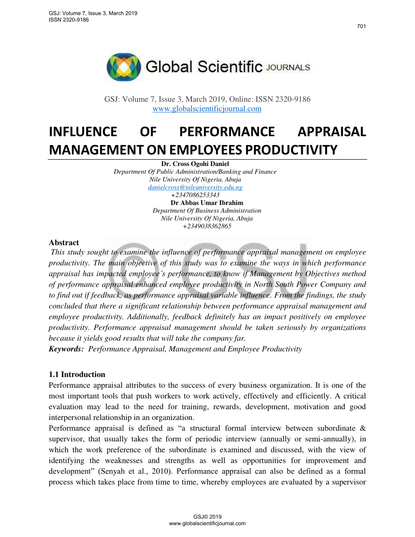 impact of performance appraisal on employee productivity research paper