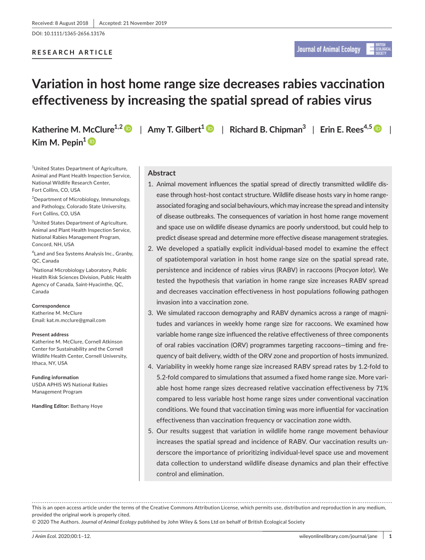 Fortov Lejlighedsvis høj PDF) Variation in host home range size decreases rabies vaccination  effectiveness by increasing the spatial spread of rabies virus