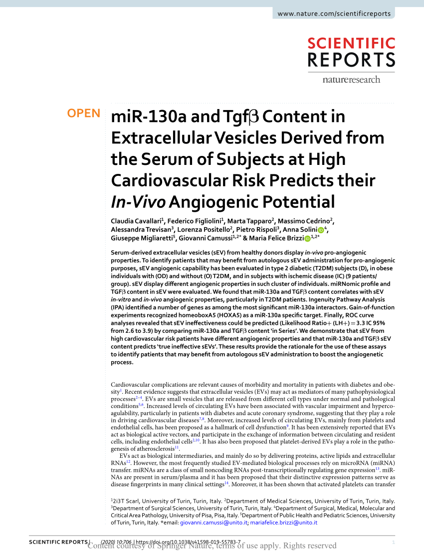 miR-130a and Tgfβ Content in Extracellular Vesicles Derived from