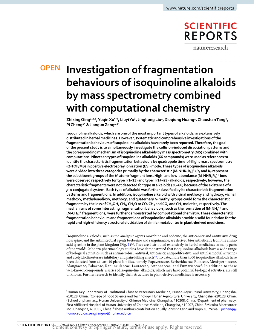 (PDF) Investigation of fragmentation behaviours of isoquinoline 