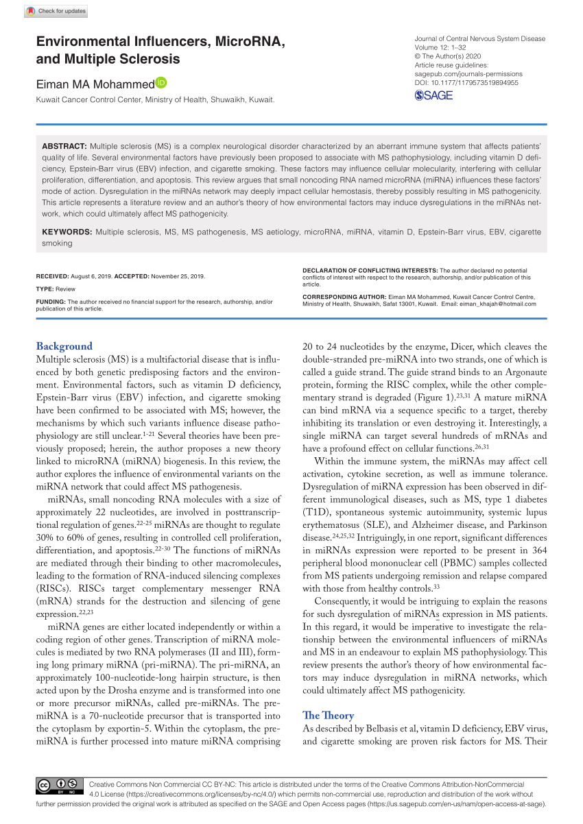 Pdf Environmental Influencers Microrna And Multiple Sclerosis